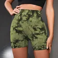 Pantaloncini da yoga senza cuciture a vita alta con motivo tie-dye verde oliva e nero - Taglia S / Parte Inferiore (Stile Spesso) / Verde militare
