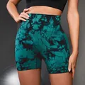Smaragdgrüne und schwarze Marmor Tie-Dye nahtlose Yoga-Shorts mit hoher Taille - S / Grün