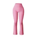 Pink high-waisted ribbed flared yoga pants with elastic seamless knit texture for women - L / Pink