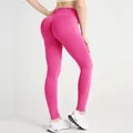High waist seamless yoga pants in hot pink with crossover waist and scrunch butt detail - M / Bottoms / Rose Red