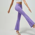 High-waist flared yoga pants in lavender purple with elastic peach-butt lift fit - S / Purple