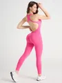 Peach pink seamless yoga jumpsuit with racerback and built-in pads for women - S / Top And Bottom / Rose Red