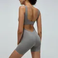 Grijze yoga jumpsuit met open rug en brede bandjes voor sport- en fitnessgebruik - S / Grijs