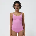 Pinkish purple seamless bodysuit with adjustable thin straps and supportive ribbed texture - L / Pink