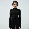 Black slim fit seamless yoga jacket with zipper and thumb holes for women - S / Black