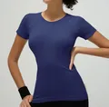 Slim-fit navy blue yoga T-shirt with raglan sleeves and breathable mesh fabric - XS / Navy Blue