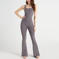 Slim fit dark grey sleeveless flared yoga jumpsuit for athletic women sports wear - S / Gray