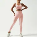 Women's seamless high-stretch yoga set in soft pink with sports bra and high-waist leggings - XL / Top And Bottom / Pink