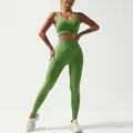 Grass green two-piece seamless high-stretch yoga set with sports bra and leggings - S / Top And Bottom / Green