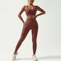 Seamless high-waist yoga set including sports bra and leggings in brick red color - XL / Top And Bottom / Brown
