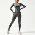 Women's seamless base layer set in dark grey with body-contouring black geometric lines - S / Top And Bottom / Gray