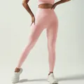 Pantaloni da yoga rosa senza cuciture a vita alta con fascia a coste slim fit - Pantaloni della Tuta Rosa