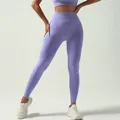 Set da yoga senza cuciture viola lavanda con leggings a vita alta e reggiseno sportivo - Pantaloni Viola
