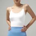 White Lycra sports bra with thin straps and ribbed band for yoga fitness training - Long Waist White