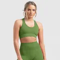 Grass green two-piece yoga set with high waist ribbed leggings and sports bra - S / Tops / Green