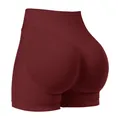 Naadloze yoga short met hoge taille in diep bordeauxrood met geribbelde textuur - M / Bordeauxrood