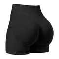High-waist seamless black scrunch butt yoga shorts with high-elastic compression fit - M / Black