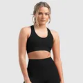Black ribbed yoga set with cross-back sports bra and high-waist compression leggings - Black