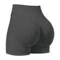 Donkergrijze yoga shorts met hoge taille, naadloos push-up effect en V-vormige contournaad - M / Grijs
