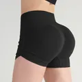 High-waisted black ribbed yoga shorts with scrunch butt lifting design for fitness - M / Bottoms / Black