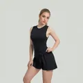 Slim fit black tennis dress with bow tie waist and quick-dry athletic performance fabric - L / Top And Bottom / Black