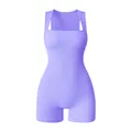 Lavender ribbed yoga bodysuit with square neck and seamless bodycon fit for sports - Light Purple
