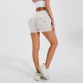 High-waisted light grey yoga shorts with cargo pockets and scrunch butt lifting detail - M / Bottoms / Grayish White