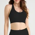 Women's black ribbed seamless yoga set featuring U-neck tank top and leggings - S / Tops / Black