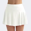 White high-waisted pleated athletic skirt with wide waistband for tennis and fitness - Fresh White