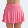 High-waisted pleated pink athletic tennis skirt with elastic waistband and inner shorts - XS / Rose Pink