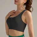 Sujetador deportivo negro con cremallera frontal, dobladillo acanalado y gran soporte - S / Negro