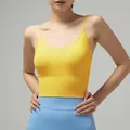 Bright yellow sports bra with thin straps and seamless ribbed hem for yoga fitness - Long Waist Yellow