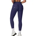 Dark blue high waisted yoga pants with cargo pockets and ruched scrunch butt design - S / Bottoms / Long / Dark Blue