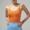 Seamless orange yoga sports bra with ribbed band and thin straps for pilates workout - Long Waist Orange
