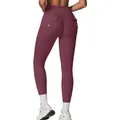 High waist scrunch butt yoga pants with cargo pockets in dark wine red color - S / Bottoms / Long / Burgundy