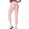 High-waisted light pink cargo yoga pants with lifting back seam and functional pockets - S / Bottoms / Long / Pink