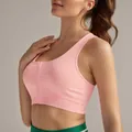 Reggiseno sportivo con zip frontale rosa chiaro in maglia senza cuciture con coste - Rosa