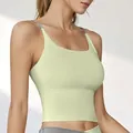 Light green high-impact sports bra with gray thin straps and elastic hem for fitness - S / Tops / Cardamom Green