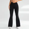 Women's black crossover V-waist flare yoga pants with high-elastic compression fit - M / Black