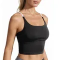 Women's black high-impact sports bra with contrasting white thin straps and open back - Starry Black
