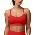 Vibrant red sports bra with thin straps and elastic fabric for yoga and fitness training - S / Tops / Plum Red