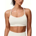 High elastic cream white sports bra with thin straps and a soft matte finish for yoga - S / Tops / Beige