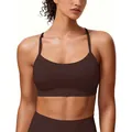 Women's dark brown sports bra with thin straps and elastic band for yoga fitness - XL / Tops / Dark Coffee