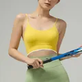 Bright yellow seamless sports bra with thin straps and white stripe detail - Color Block Yellow