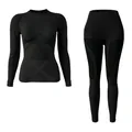 Women's black thermal base layer set with seamless compression for skiing and sports - M / Top And Bottom / Black