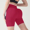 High-waisted seamless scrunch butt yoga shorts in dark red for fitness and training - XS / Bottoms / Rose Red