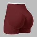 High-waisted wine red seamless yoga shorts with peach hip lifting and tummy control design - S / Bottoms / Burgundy