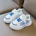 White and blue eco-friendly children sports sneakers with velcro straps and soft thick soles - Size 21 (Inner length 13.5CM) / Blue