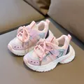 Pink and blue breathable mesh kids sneakers with thick anti-slip soles and velcro - EU 21 / Pink