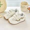 Breathable cream mesh kids sneakers with Velcro closure and brown rubber sole - Size 16 (Inner Length 11.5cm) / Khaki